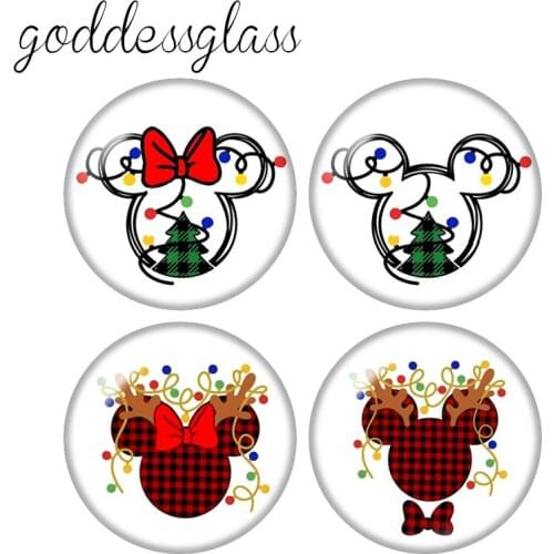 Disney Christmas Mickey Minnie Gift 10pcs 12mm/18mm/20mm/25mm Round photo glass cabochon flat back Necklace Making findings
