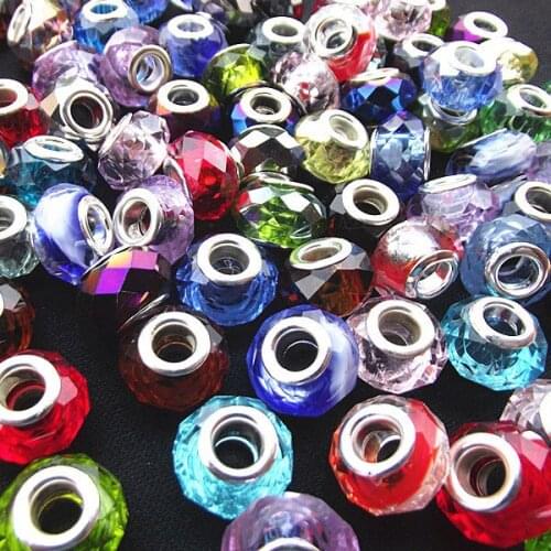10PCS/Lot Mixed Color DIY Handmade Jewelry Silver Plated Crystal Glass Beads Glaze fit for Pandora Bracelet and Necklace