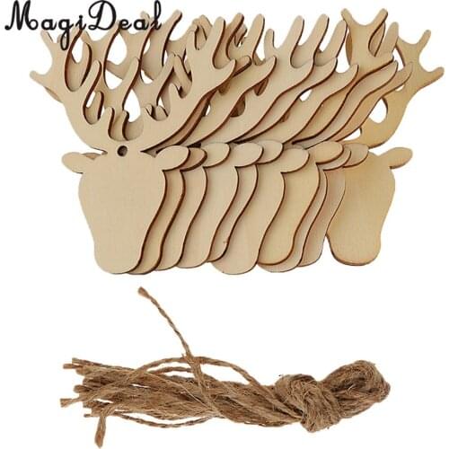 10 Pieces Blank Christmas Deer Head with Jute Twines Cutout Wooden Gift Tags Christmas Tree Hanging Craft Decorations