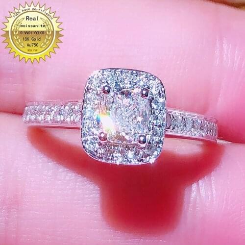 100%18K goldr ring 1ct D VVS moissanite ring Engagement&Wedding Jewellery with certificate 002