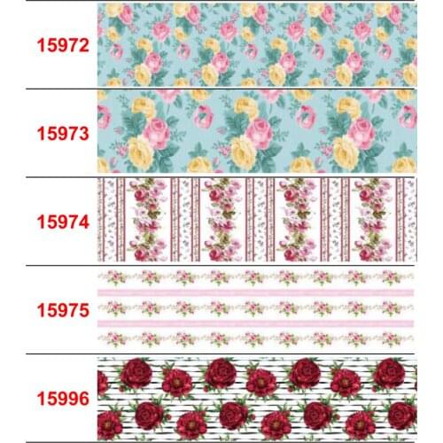 16mm-75mm Retro Flower Series Printed Grosgrain/Foe Ribbon Watercolor Rose DIY Festival Day Hair Bowknots 50yards/roll