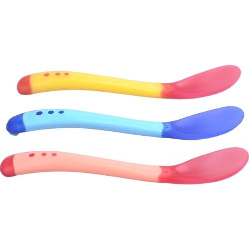 3pcs Baby Silicone Spoon Toddler Flatware Baby Safety Temperature Sensing Tool Children Tableware Feeding Spoon Tool Hot Sell