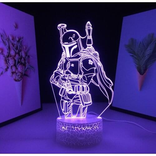 Masked Knight With Gun And Helmet 3D LED Lamp Anime Figure Acrylic Light Guide Plate Night Light for Home Bedroom Decoration