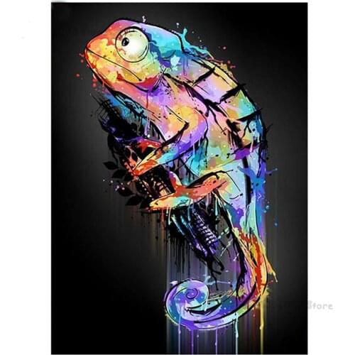 5d Painting Round Diamond Painting Abstract Colorful Animal Chameleon Drill Square Mosaic Home Decor Handmade Embroidery