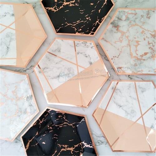 8pcs Large 10inch Paper Plate Foil Rose Gold Pastel Pink Marble Wedding Bridal Shower Bachelorette Party First Birthday Ideas