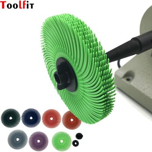 10pcs Size 3" Abrasive Brush Wheel Radial Bristle Polishing Brush For Dremel Accessories Rotary Tools Grit 80# 120# 220# 320