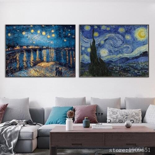 No frame van starry night apricot flowers scenery canvas printings oil painting printed on cotton wall art decoration picture