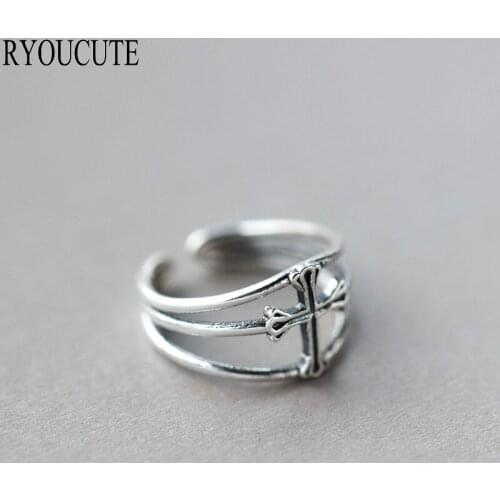 Bohemian Punk Vintage Silver Color Cross Rings for Women Adjustable Size Antique Rings