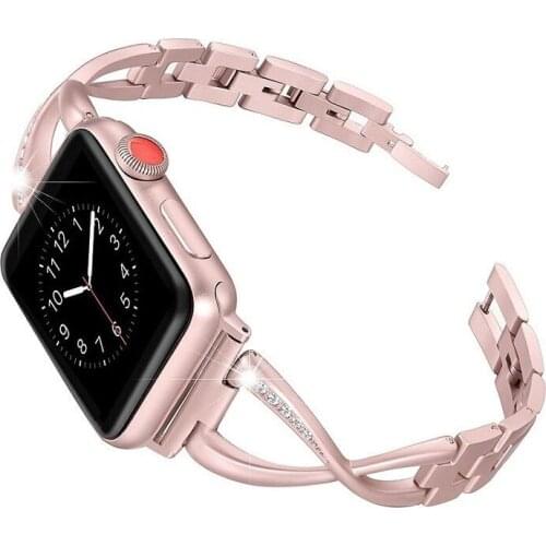 Rose Pink Crystal Diamond Straps For Apple Watch Bands 1 2 3 4 Replace Stainless Steel Bracelet Strap38MM 40MM 42MM 44MM I-Watch