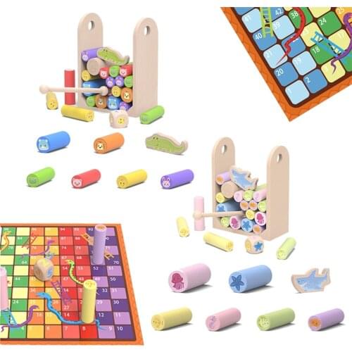 Children Animal Balance Jenga Toys Flying Chess Snake Chess Board stacking Games Montessori Early Educational Wooden Blocks Toys
