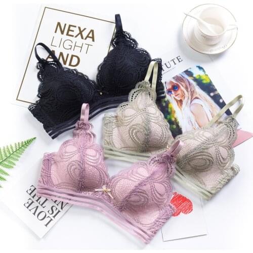 Women Push Up Bra Sexy Lace Triangle cup Wire Free Adjustable Tops Femme Underwear Bras