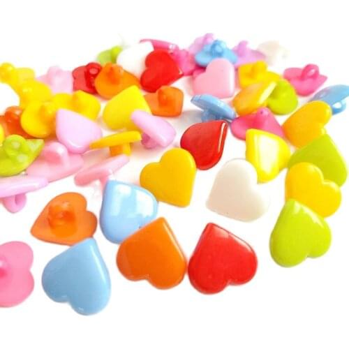 HL 50/100pcs 15mm Mix Colors Heart Shank Plastic Buttons Childrens Apparel Sewing Accessories DIY Crafts