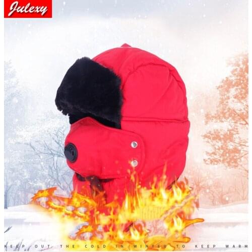 Julexy Trend Winter Thermal Bomber Hats Men Women Fashion Ear Protection Face Windproof Ski Cap Velvet Thicken Couple Hat