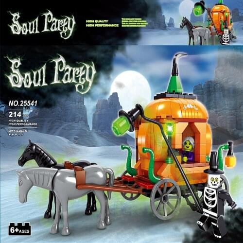 DIY Pumpkin Carriage Building Blocks City Halloween Street View Zombie Arcade Bricks Assemble Educational Toys Children Gift