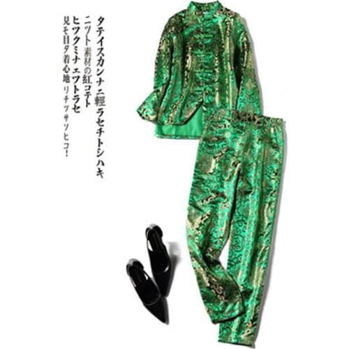 Fashion Tang suit womens suit winter New brocade embroidery Chinese personality casual Chinese style two-piece set autumn tide