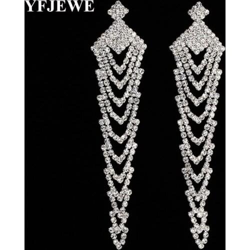 YFJEWE Fashion Jewelry Crystal Long Earrings for Women Gold and Silver Color Bridal Wedding Dangle Earrings Femme Pendante E380
