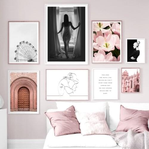 Morocco Door Woman Flower Abstract Line Nordic Posters And Prints Wall Art Canvas Painting Wall Pictures For Living Room Decor
