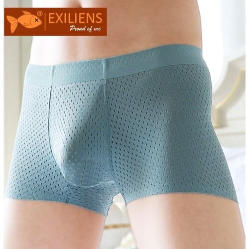 EXILIENS Breathable Boxer Men Underwear Mesh Silk Cueca Masculina Ropa Interior Hombre Mens Boxers Man Calzoncillos Homme L-3XL