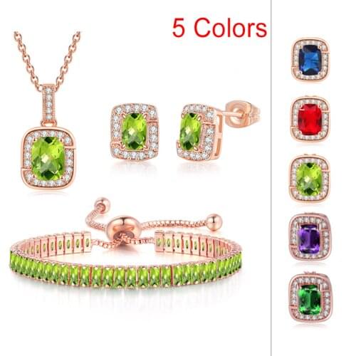 Jewelry Sets For Women Wedding Bridal Shiny Squares AAA+Cubic Zircon Necklaces Earrings Bracelets Bangles For Female Jewellry