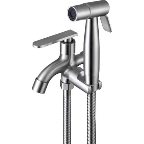 Wall Mounted Outdoor Garden Mop Pool Faucet Stainless Steel Double Using Bibcock Tap Cold Water Tap Toilet Shower Bidet Faucet