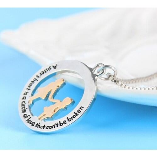 New Fashion Creative Siste Words Circle Pendant Necklace Friendship Gifts