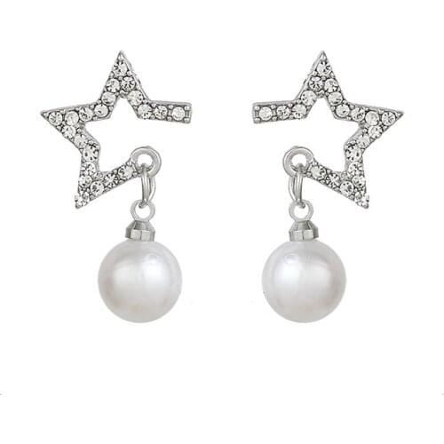 New Jewelry Five Pointed Star Imitation Pearl Pendant Temperament Fashion Personality Earrings Female Kolczyki