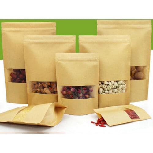 Ziplock Kraft Paper Window Tea Bag Dried Food Fruit Tea Gift packaging Self Sealing Stand up Teabags 20pcs/lot