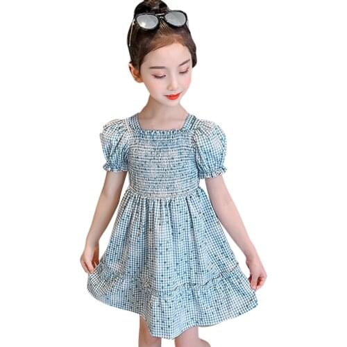 Dress For Girls Plaid Pattern Girls Dresses Summer Party Dress For Children Casual Style Girl Costume 6 8 10 12 14