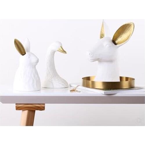 Animal head crafts, creative artwork, deer head, swan head, rabbit head, home office restaurant desktop decoration gift