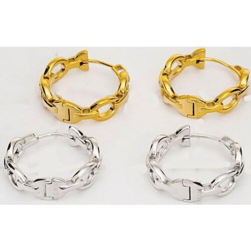 Unisex gold plated earrings hoop link shape earrings jewelr casual style jewelry