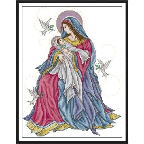 Religion Painting Madonna and Child 11CT 14CT Embroidery Kits on Printed Cross Stitch Canvas for Christians Needlework Beginners
