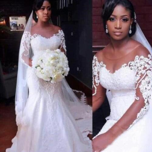 Custom made Country Wedding DressesSheer Long Sleeves Bateau Neck A Line Lace Applique Bridal Gowns Cheap