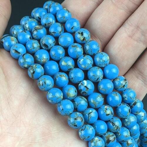 Light Blue Howlite Beads Shell Turquoises Round Loose Spacer Beads For Jewelry Making DIY Charms Bracelets 15''4/6/8/10/12mm