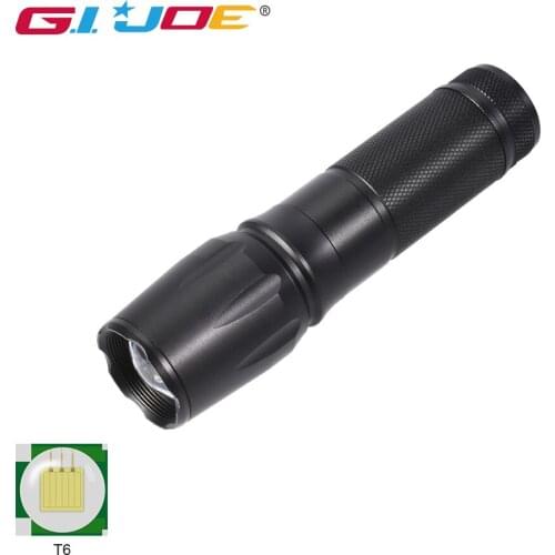GIJOE led tactical flashlight T6 torch zoomable 5 modes waterproof use 3*AAA/1*18650 battery rechargeable aluminum alloy shell