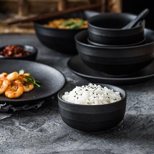 Japanese Style Deep Bowls Hand-painted Round Serving Plate for Pasta Snack and Salad Porcelain Rice Bowls Kitchen Dinner Bowls