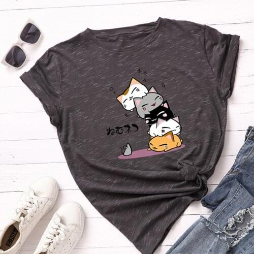 S-5XL Fashion Cut Cats Print T Shirt O Neck Short Sleeve Tees Summer Tops 100%cotton Women Clothing Plus Size Women TShirt