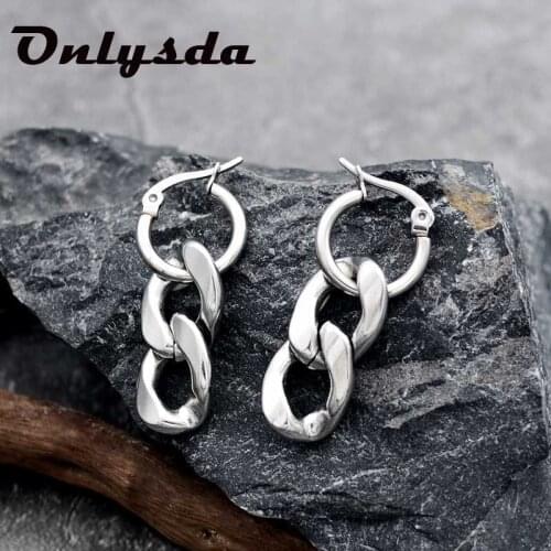 Onlysda Long Thick Link Chain Earrings For Women Gold Silver Color Stud Earring Zirconia Ear man/Female Jewelry Gifts ES116