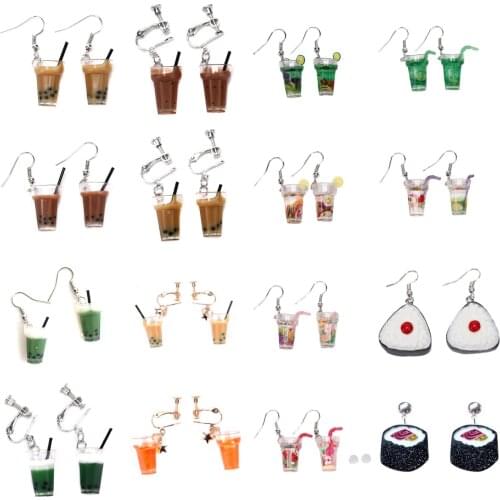 Fashion Lovely Fruit Milk Tea Drink Charm Bottle Resin Drop Earrings Candy Color Yellow Lemon Cup Dangle Earring For Women Gift