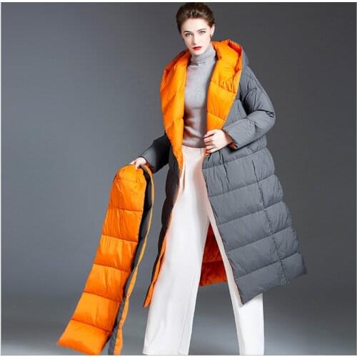 Ladies Plus Size Long grey Hooded down Coat Women gray White Duck Down Jacket Parkas Thicken winter Down Coat Ladies Outerwear