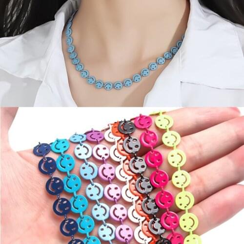2021 New Colorful Enamel Plating Smiley Face Chain Necklace for Women Hip Hop Choker Necklace Boho Jewelry Christmas Gift