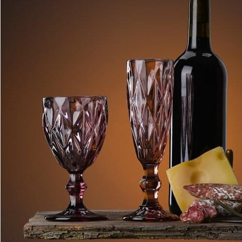 Retro Embossed Colored Red Wine Glass Cup Thicken Glass Goblet Champagne Cup Wine Glass Household Drinking Utensils 2 pcs