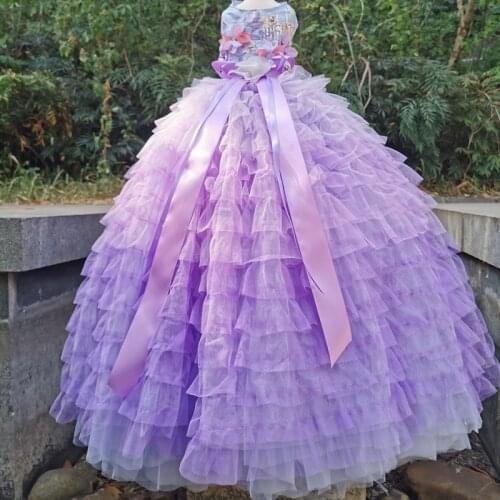Free Shipping Handmade Luxury Dog Clothes Gradient Purple Tailing Wedding Layered Dress Pet Tiered Skirt Evening Gown Poodle