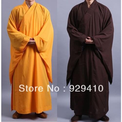UNISEX brown yellow Buddhist monks suits clothing Buddhism abbot robe zen lay meditation shaolin martial arts Haiqing uniforms