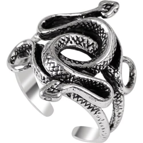DVintage Punk Double Snake Cross Ring Serpentine Ring Snake Totem Rings Jewelry Accessories