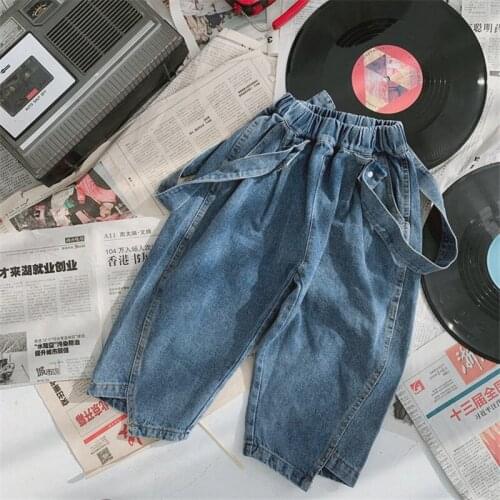 2 3 4 5 6 7 Years Toddler Boys Jeans Casual Loose Strap Denim Pants Spring Autumn Jeans For Girls 2019 Kids Child Trousers