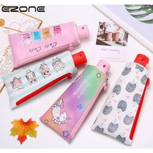 EZONE Kawaii Pencil Case High Capacity PU Pen Bag Fashion Toothpaste shape with pencil sharpener Gift School Supplies Stationery
