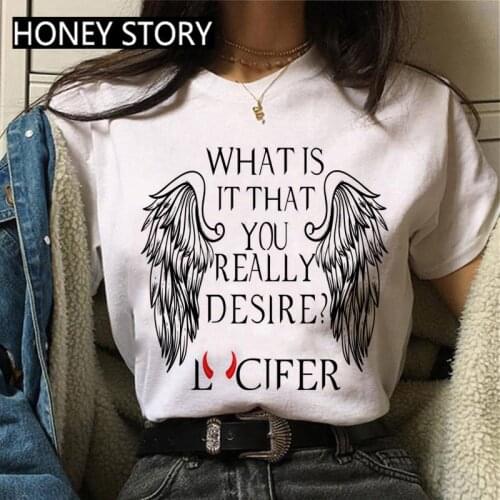 Women Streetwear Funny Tops Tee Lucifer Morningstar T Shirt Harajuku New Vintage Tshirts TV Show Casual Graphic Female T-shirt