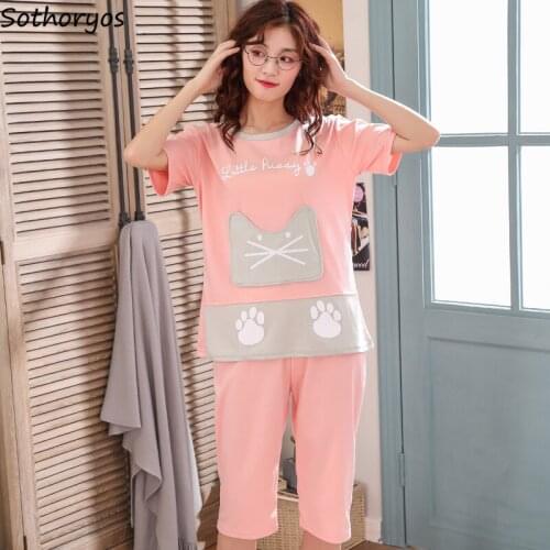 Pajama Sets Women Kawaii Printed Korean Style Loose Leisure Trendy Womens Clothing High Quality Students Lovely Home Summer New