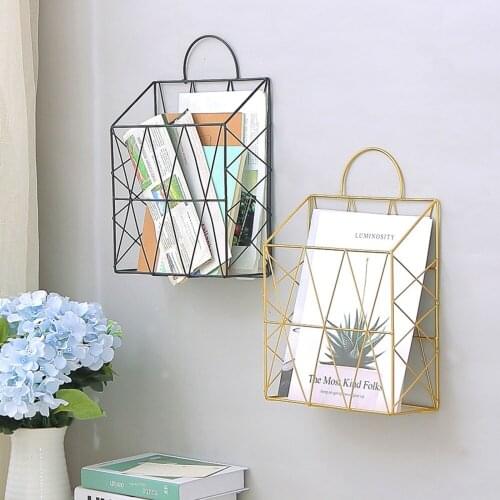 Book Storage Rack Hooks Organizer Case Retro Wrough Racks Wall-mounted Metal White Gold 1 Pc Home Bedroom Study Iron Wall Shelf