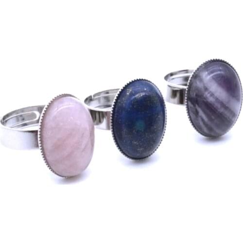 Oval Stone Ring Tiger Eye Opal Blue White Purple Green Pink Crystal Adjustable Ring for Women Jewelry